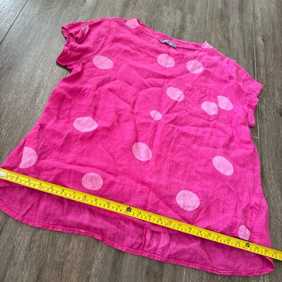 Grey Violet pink linen t-shirt big polka dot print top made in Italy shirt XL - Picture 3 of 9